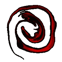 a red and white swirl with a bird in the center