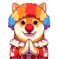 a dog dressed as a clown with a red nose and blue hair