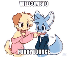 a cartoon of two furry animals with the words welcome to furry lounge