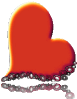 a red heart surrounded by swirls and pearls on a white background