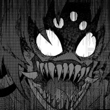 a black and white drawing of a monster with sharp teeth and a spider 's head .