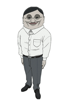 a cartoon drawing of a man wearing a white shirt