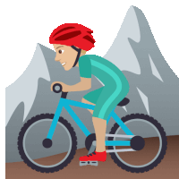 a person wearing a red helmet is riding a blue bike