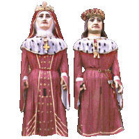 a statue of a man and a woman with crowns on their head