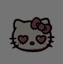 a drawing of hello kitty with heart shaped eyes