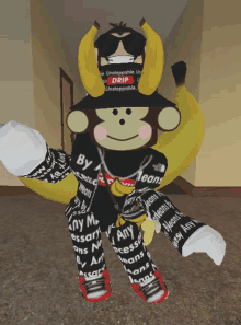 a monkey wearing a hat that says unstoppable drip on it