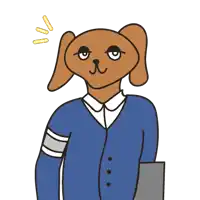 a drawing of a dog wearing a blue jacket