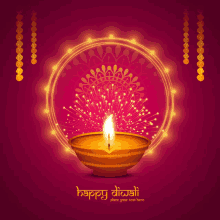 a greeting card for diwali with a candle in a bowl