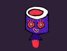 a purple object with red eyes and a white circle on top of it