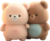 two teddy bears are standing next to each other and one has a blue heart on its chest