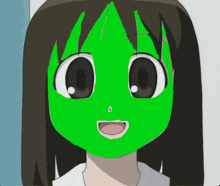 a drawing of a girl with a green face