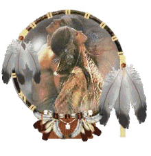 a picture of a man and woman with feathers in a dream catcher