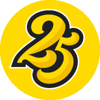 a yellow and black logo with the number 23