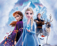 a poster for the movie frozen shows anna elsa and olaf