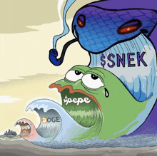 a cartoon drawing of a snake with the word $ snek on its back