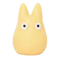 a yellow toy with big white eyes and ears