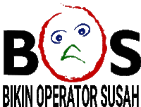 a logo for bos bikin operator susah has a sad face drawn on it