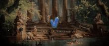 a painting of a fountain with the vandal corporation logo in the foreground