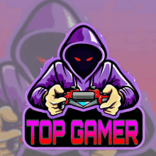 a logo for top gamer shows a person in a hoodie holding a game controller