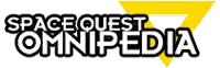 a logo for spacequest omnipedia with a yellow triangle