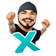 a cartoon of a man with a beard and the letter x in the corner