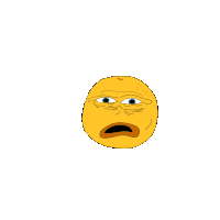 a cartoon drawing of a yellow smiley face with a surprised look on his face