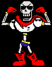 a pixel art of a skeleton wearing sunglasses and boxing gloves