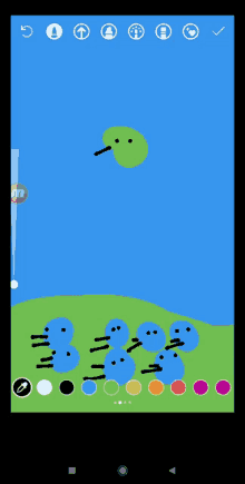 a phone screen shows a cartoon drawing of a green island with a bird on it