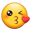 a yellow smiley face is blowing a kiss with a heart in its mouth .