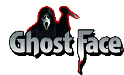 a logo for ghost face shows a screaming ghost with a knife