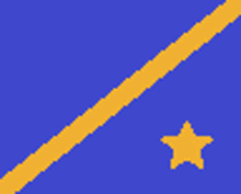 a blue flag with a yellow stripe and a yellow star