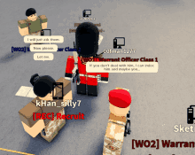 a group of soldiers are talking to khan_silly7