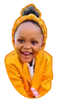 a little girl wearing a yellow jacket and a headband with pearls