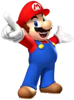 mario is wearing a red hat with a m on it