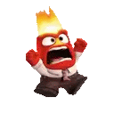 an angry cartoon character with a fireball on his head is running .