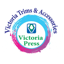 a logo for victoria trims and accessories with a brush stroke