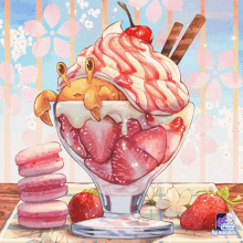 a drawing of a crab in a strawberry sundae