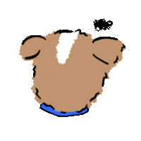 a drawing of a dog with its eyes closed and a blue collar