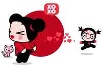 a cartoon character with a speech bubble that says xoxo