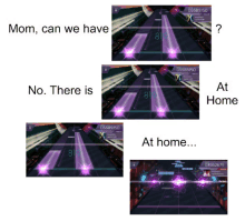 a screen shot of a video game with the words mom can we have no there is at home at home