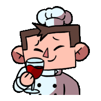 a cartoon of a chef holding a glass of red wine