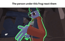 a cartoon of a person under a frog reacting to them