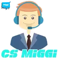 a cartoon of a man wearing a headset with the name miggi on the bottom