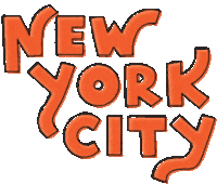 a logo for new york city in orange letters on a white background