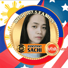 a picture of a woman with the words wish 107.5 family assistant sachi on it