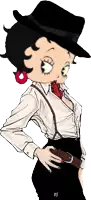 a drawing of betty boop wearing suspenders and a hat