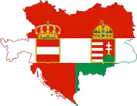 a map of austria and hungary with a coat of arms in the middle