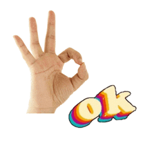 a hand making an ok sign next to a colorful ok sign