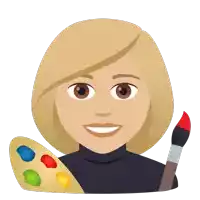 a woman with blonde hair is holding a palette and brush