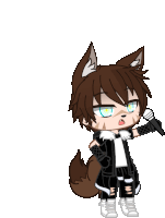 a wolf boy is singing into a microphone with a white background